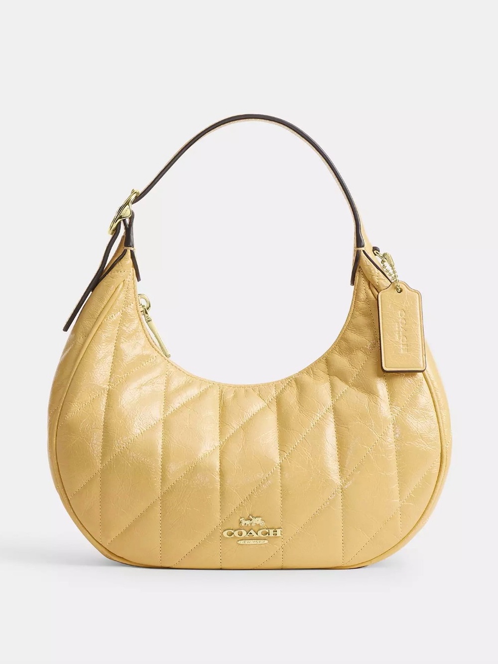 COACH 2-in-1 Emily Quilted Shoulder Bag Glazed Leather Gold Yellow Crossbody